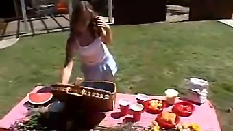Teenage Girl Little April Pleasures Herself In Outdoor Solo Performance