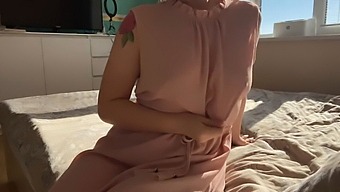 Trying On A Delicate Pink Dress And Exploring Her Holes