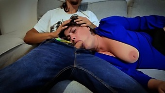 Stepson Gives A Rough Blowjob To Stepmom And Facial Cumshot!